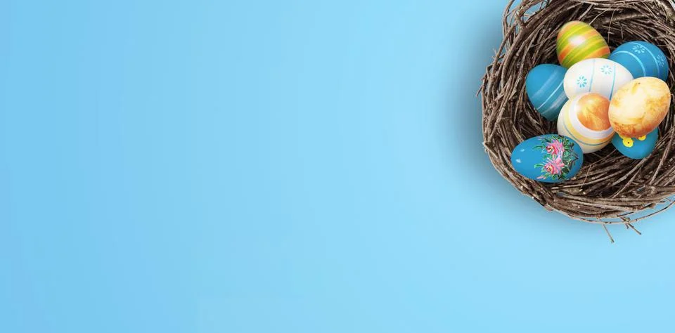 Beautiful Easter background with colorful Easter eggs Stock Photos