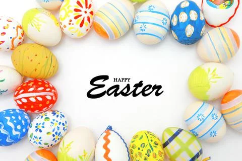 Beautiful Easter background with colorful Easter eggs Stock Photos
