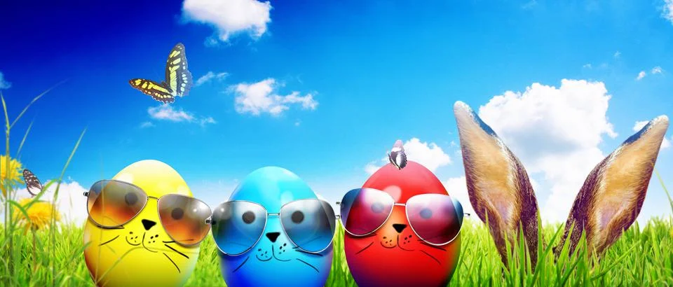 Beautiful Easter background with colorful Easter eggs Stock Photos