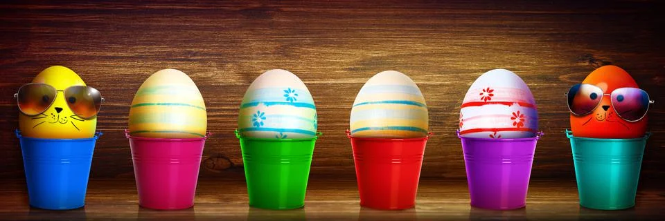 Beautiful Easter background with colorful Easter eggs Stock Photos