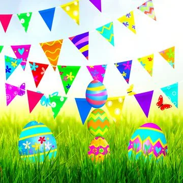 Beautiful Easter background with colorful Easter eggs Stock Photos