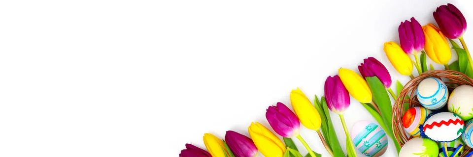 Beautiful Easter background with colorful Easter eggs Stock Photos