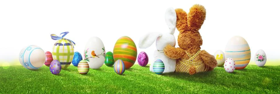 Beautiful Easter background with colorful Easter eggs Stock Photos