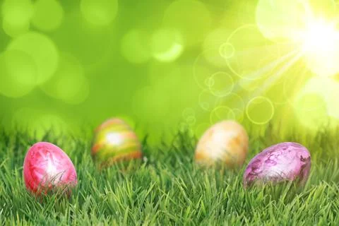 Beautiful Easter background with colorful Easter eggs Stock Photos