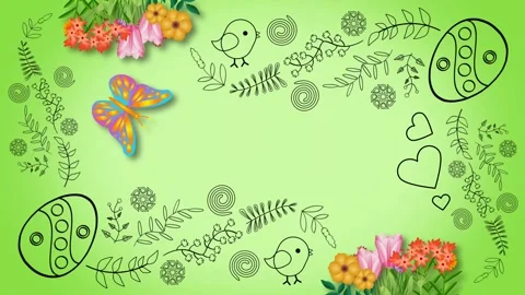 Beautiful easter background with flowers, eggs and butterfly Stock Footage 265140559