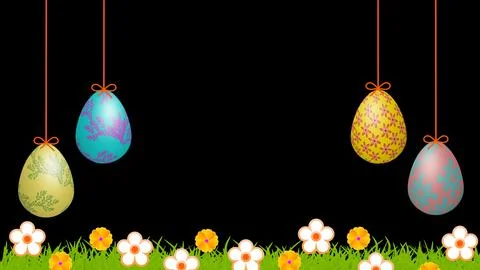 Beautiful Easter background with hanging eggs and grass Stock Illustration