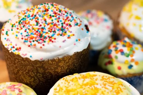 Beautiful Easter cakes, the view from above. Sweet symbol of Easter Stock Photos