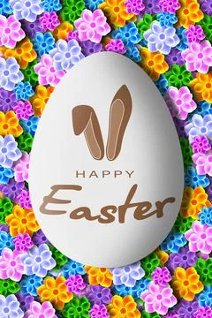 Beautiful Easter card with an Easter egg on a background with flowers. Illustrazione stock