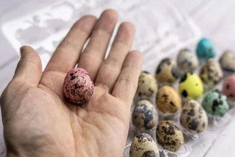 A beautiful Easter egg in the palm of your hand Stock Photos