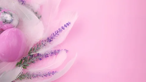 Beautiful Easter eggs are painted in pink and silver colors. Stock Footage 122321386