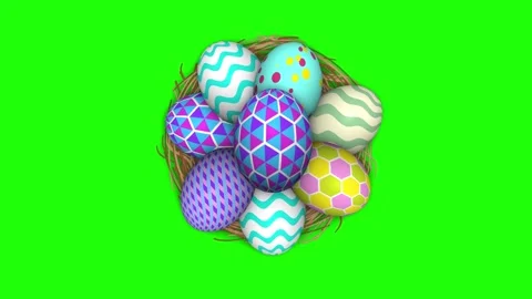 Beautiful easter eggs in birds nest on green screen Stock Footage 268470470