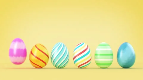 Beautiful Easter Eggs Bright Colors Jump on Yellow Background Seamless Colorful 스톡 동영상 303149829