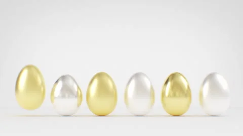 Beautiful Easter Eggs Gold and Silver Jump on Yellow Background Seamless Stock Footage 303433420