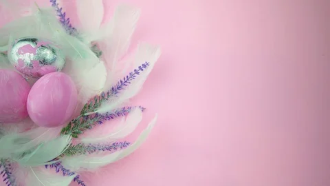 Beautiful easter eggs painted in pink and silver colors. Stock Footage 122321317
