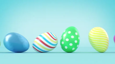Beautiful Easter Eggs Rolling on Blue Background Seamless Colorful Illustration 스톡 동영상 302279764