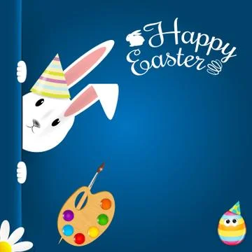 Beautiful Easter Hare on blue background. Vector Illustration Stock Illustration