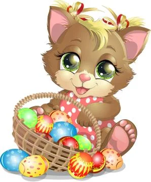 Beautiful Easter kitten Stock Illustration