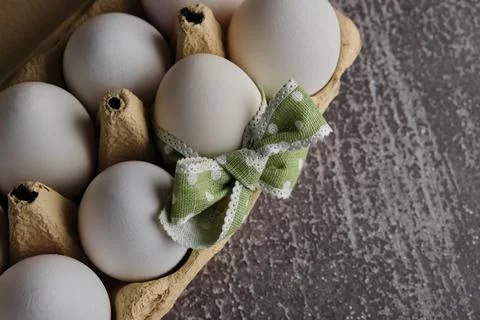 Beautiful easter table setting festive composition with eggs. Stock Photos