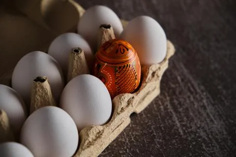 Beautiful easter table setting festive composition with eggs. Stock Photos