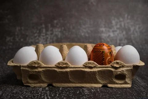 Beautiful easter table setting festive composition with eggs. Stock Photos