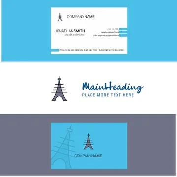 Beautiful Eiffel tower Logo and business card. vertical Design Vector Illustrazione stock