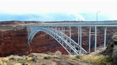 Beautiful elegant pedestrian bridge next to the Glen Canyon Dam Stock Footage 64200526