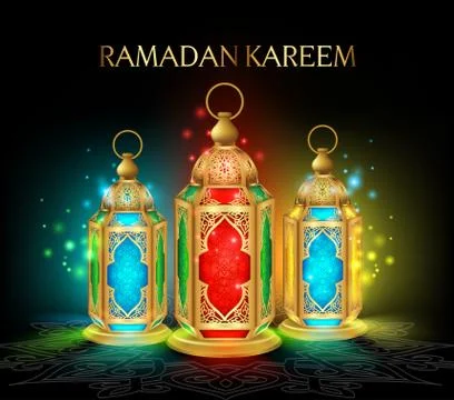 Beautiful Elegant Ramadan Kareem Lantern or Fanous in Gold Stock Illustration