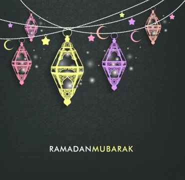 Beautiful Elegant Ramadan Mubarak Lanterns or Fanous Hanging Stock Illustration
