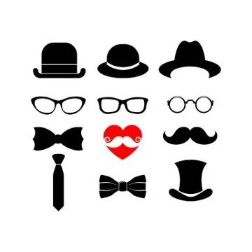 Beautiful elements for cards with a beard, mustaches, hats and sunglasses Illustrazione stock