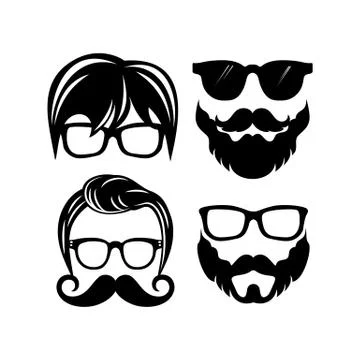 Beautiful elements for cards with a beard, mustaches, hats and sunglasses Stock Illustration