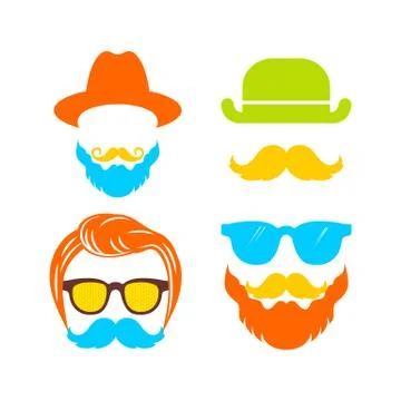 Beautiful elements for cards with a beard, mustaches, hats and sunglasses Stock Illustration