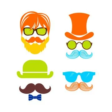 Beautiful elements for cards with a beard, mustaches, hats and sunglasses Illustrazione stock