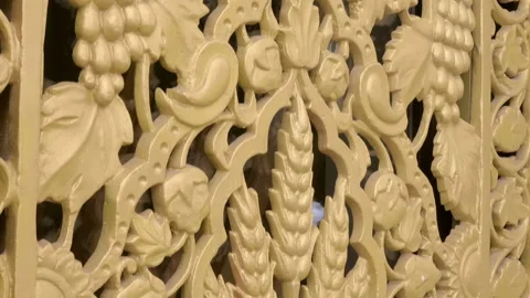Beautiful elements of oriental buildings with a grape, wheat pattern of golden  Stock Footage 187956086