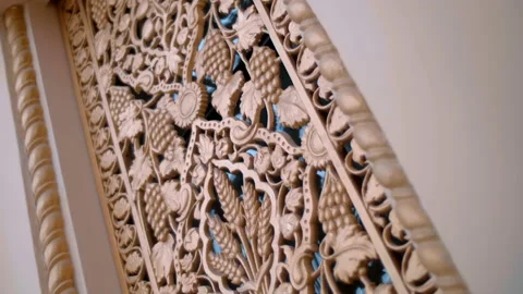 Beautiful elements of oriental buildings with a grape, wheat pattern of golden  Stock Footage 218065300