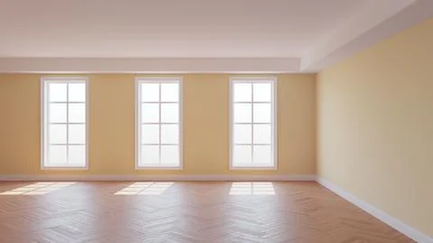 Beautiful Empty Interior of the Beige Room with a White Ceiling and Cornice Stock Illustration