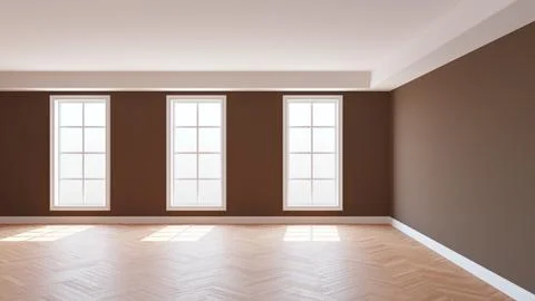Beautiful Empty Interior of the Brown Room with a White Ceiling and Cornice Stock Illustration