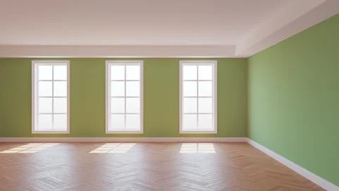 Beautiful Empty Interior of the Green Room with a White Ceiling and Cornice Stock Illustration