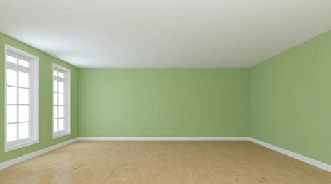 Beautiful Empty Interior with Light Green Walls, Two Windows Stock Illustration