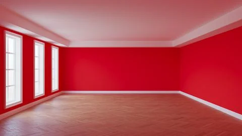 Beautiful Empty Interior with Red Walls, White Ceiling and Cornice Stock Illustration