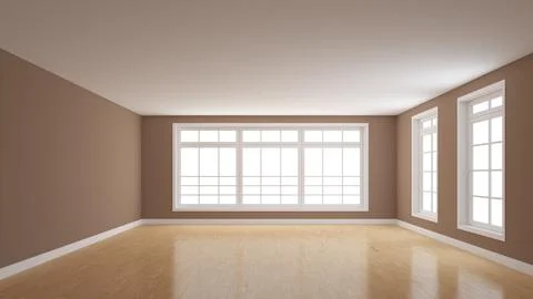 Beautiful Empty Interior Room with Light Brown Walls, Glossy Parquet Flooring Stock Illustration