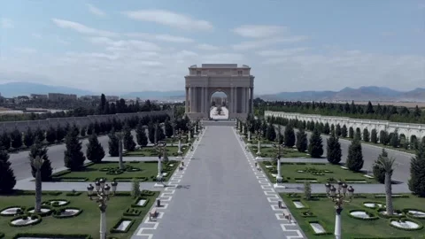 Beautiful empty park on a sunny day in Azerbaijan. Heyder Eliyev Park Yeni, i Stock Footage 151406357