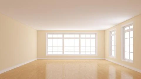 Beautiful Empty Room with Light Beige Walls, Parquet Floor, White Plinth Illustrazione stock