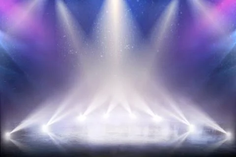 Beautiful empty winter background and empty ice rink with lights Stock Photos