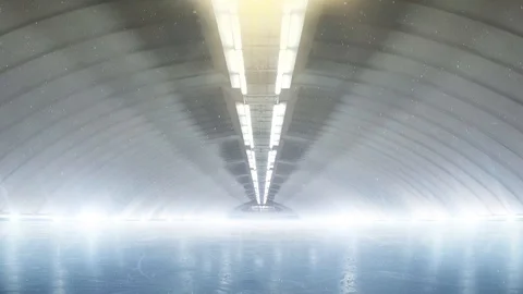 Beautiful empty winter ice rink with lights in 4K. Stock Footage 122862430