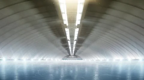 Beautiful empty winter ice rink with lights. Sport Stock Illustration