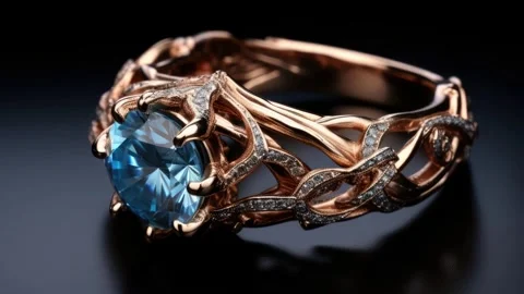 Beautiful engagement ring in silver with blue gemstone in the center. Zoom Stock Footage 251418092