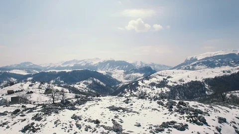Beautiful Epic Scale Mountain Range Man Standing On Top Of Cliff Edge Stock Footage 88137469