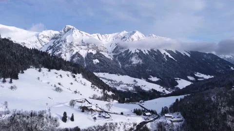 Beautiful Epic Scale Mountain Range French Alps Aerial Drone Footage Video stock 194568563