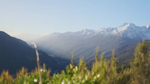 Beautiful epic view of mountain range in New Zealand South Island in winter Stock Footage 289417164