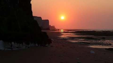 Beautiful evening at between the iconic cliffs of Botany Bay, in Broadstairs Stock Footage 266020042